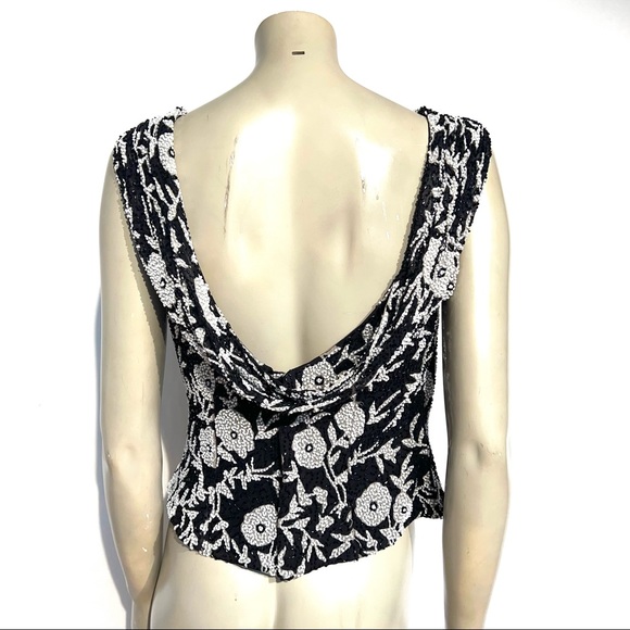Cache Tops - CACHE BLACK & WHITE HAND BEADED BLOUSE